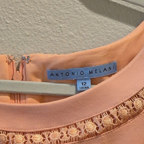 ANTONIO MELANI Peach Lace-Trim Dress Sz 12 - Picture 2 of 3